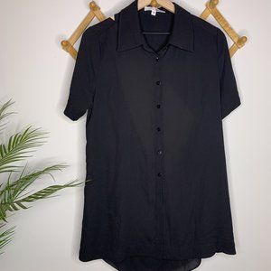Chris Gramer Black Sheer Button Down Open Back Top Large